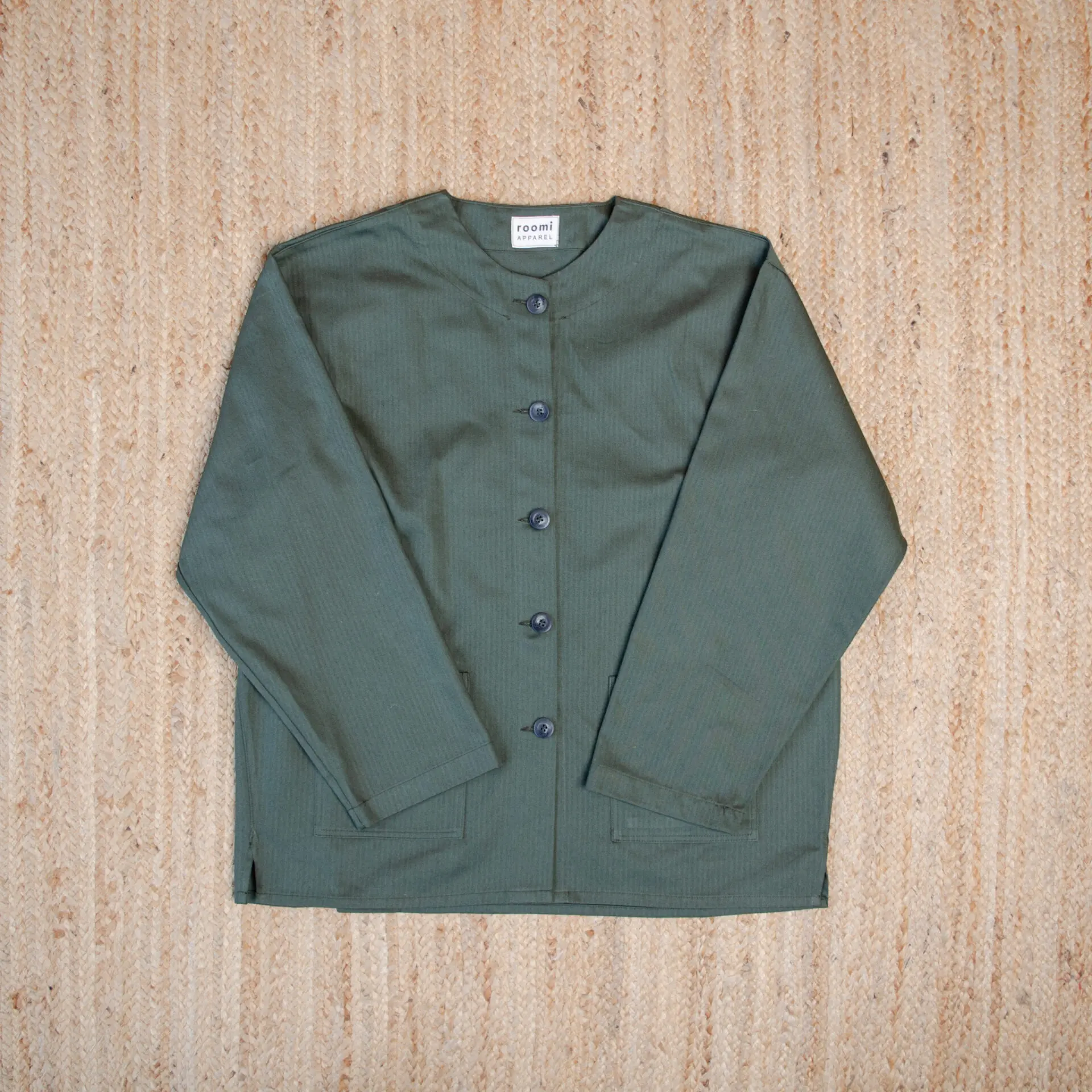 Levin Jacket | Green Herringbone Cotton - Image 1