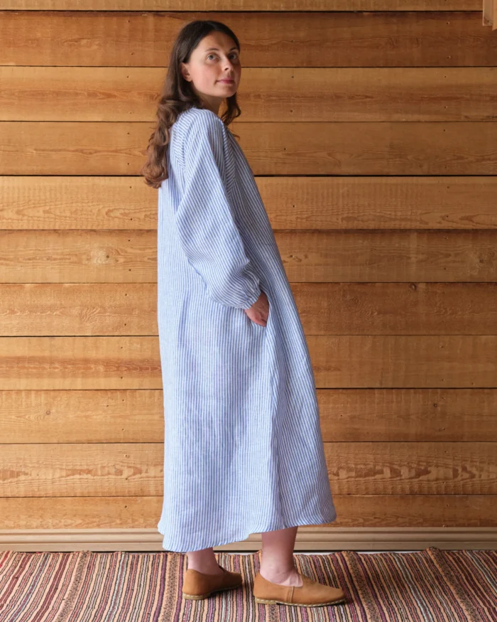 Dorothea Dress | Blue Striped Irish Linen - Image 1