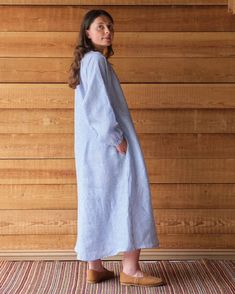 Dorothea Dress | Blue Striped Irish Linen