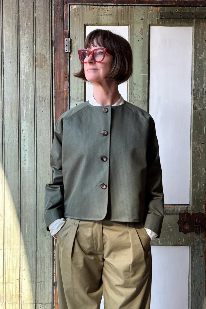 Maria Jacket | Green Herringbone Cotton