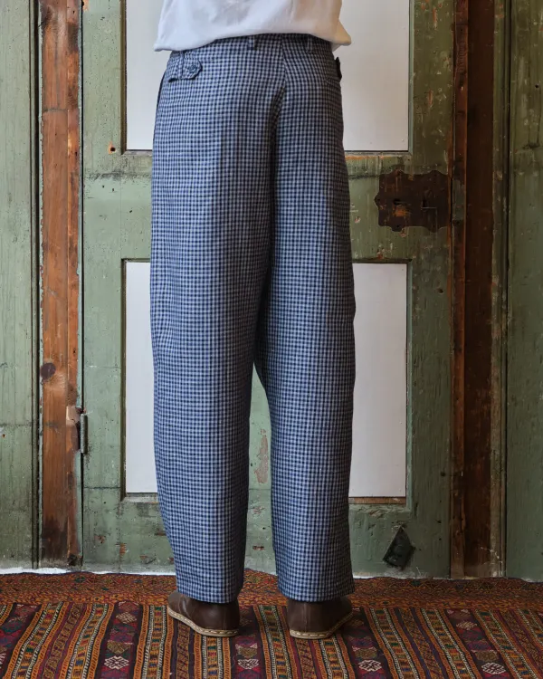 Gardener Trousers | Blue Gingham Linen-wool Blend