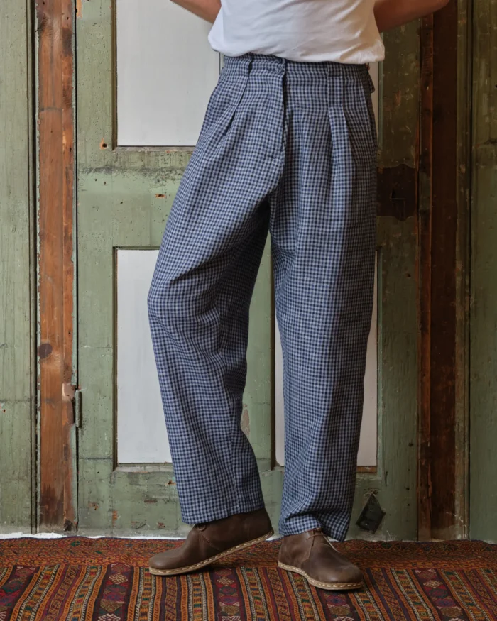 Gardener Trousers | Blue Gingham Linen-wool Blend - Image 4