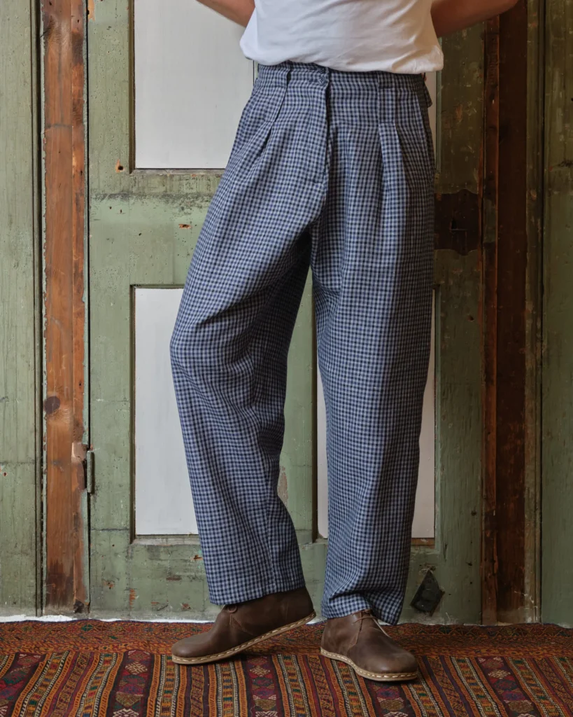 Gardener Trousers | Blue Gingham Linen-wool Blend