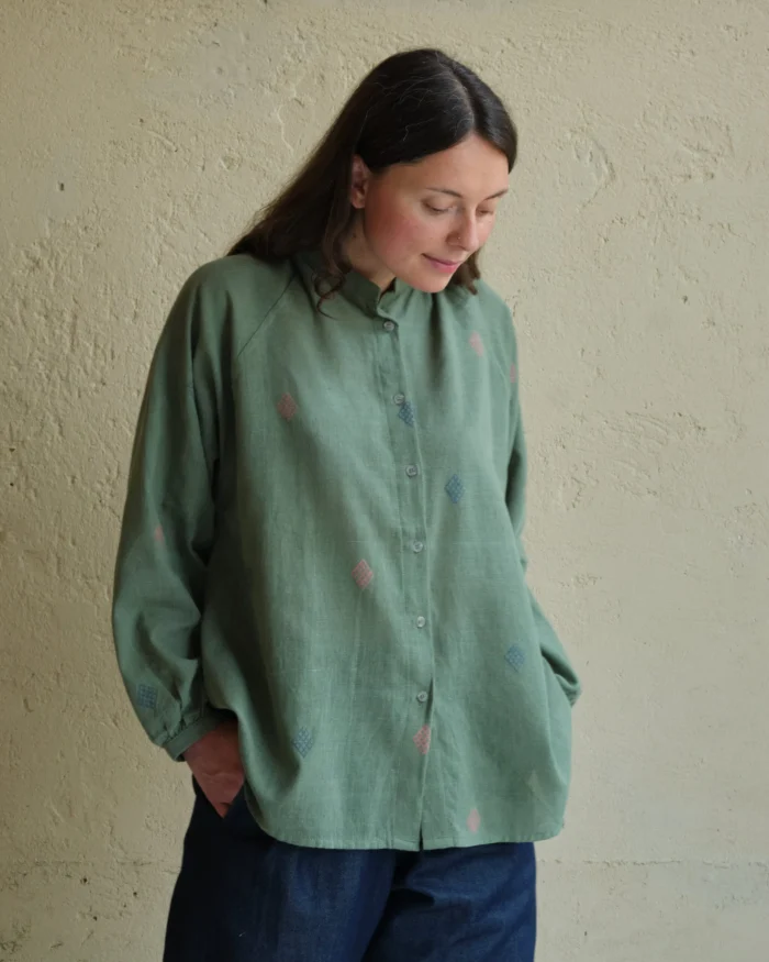 Clementine Blouse | Embroidered Emerald Cotton - Image 5