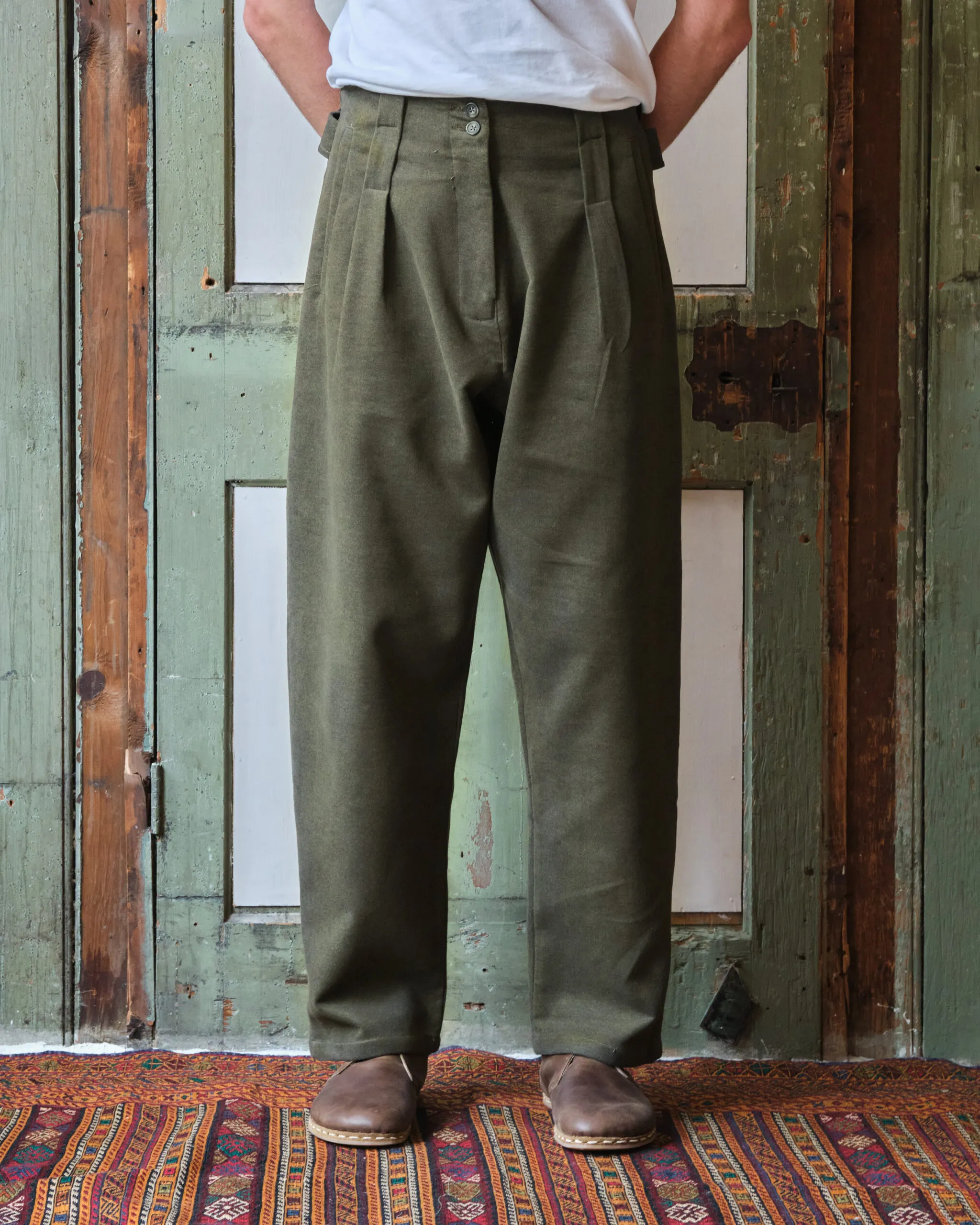 Gardener Trousers | Green Brushed Cotton - Image 4