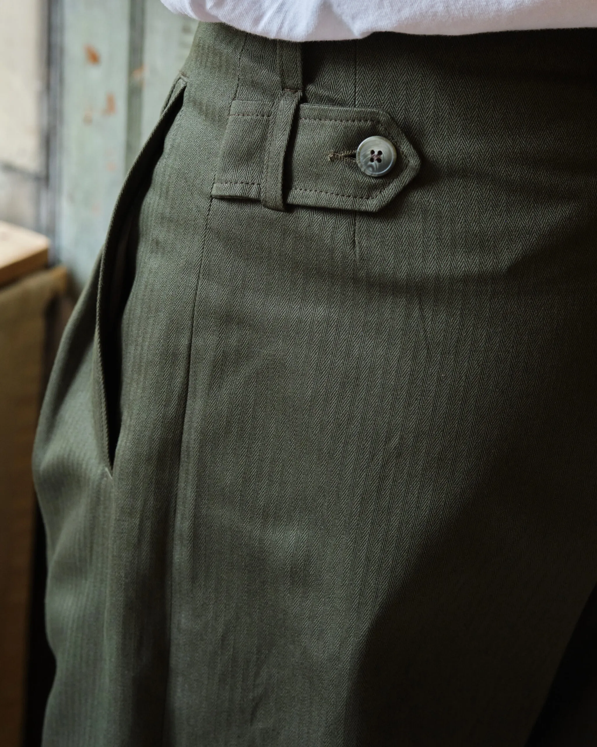 Gardener Trousers | Green Herringbone Cotton - Image 3