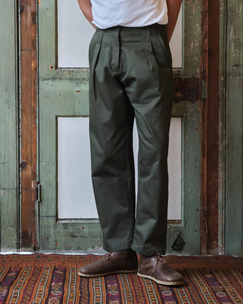 Gardener Trousers | Green Herringbone Cotton