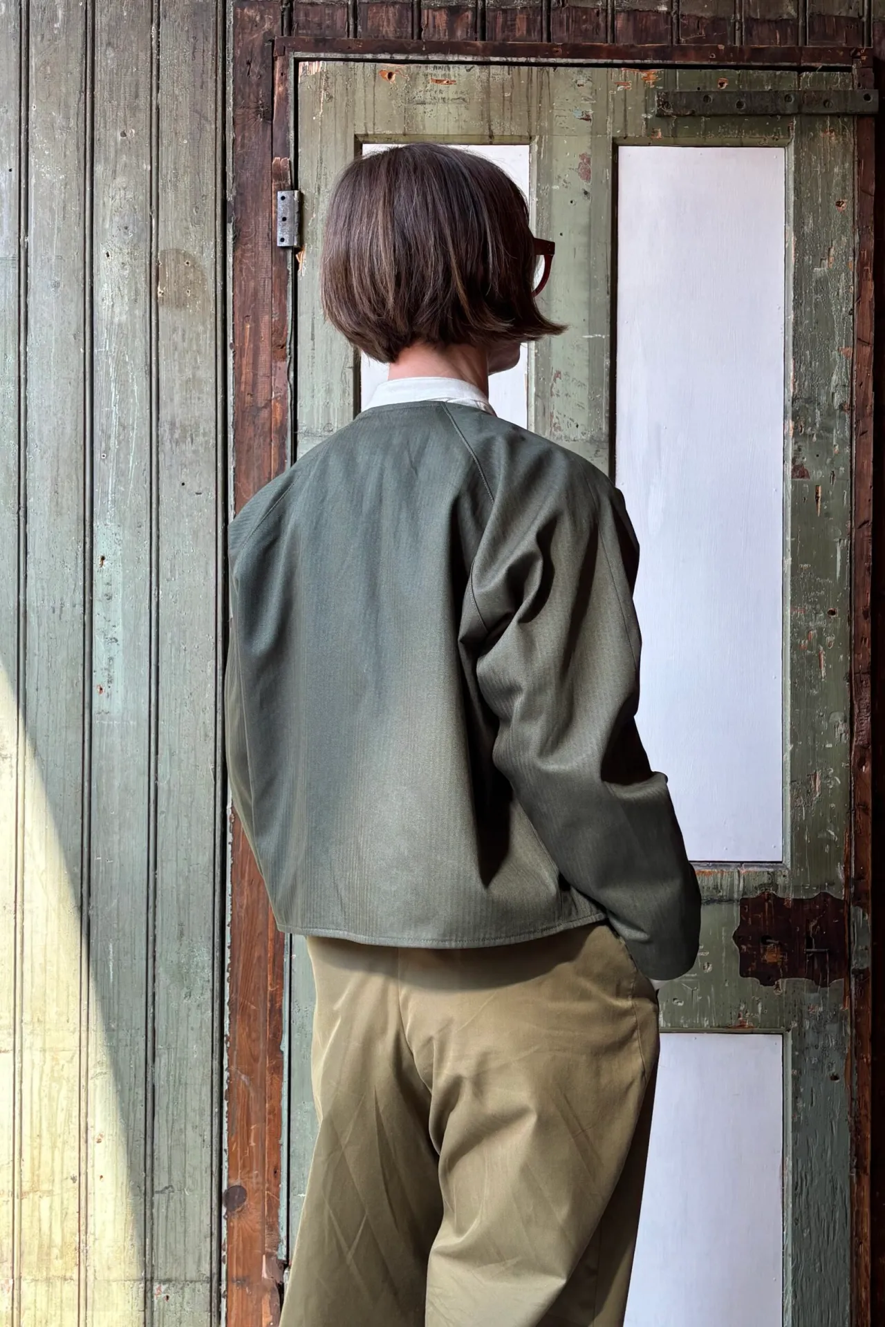 Maria Jacket | Green Herringbone Cotton - Image 3