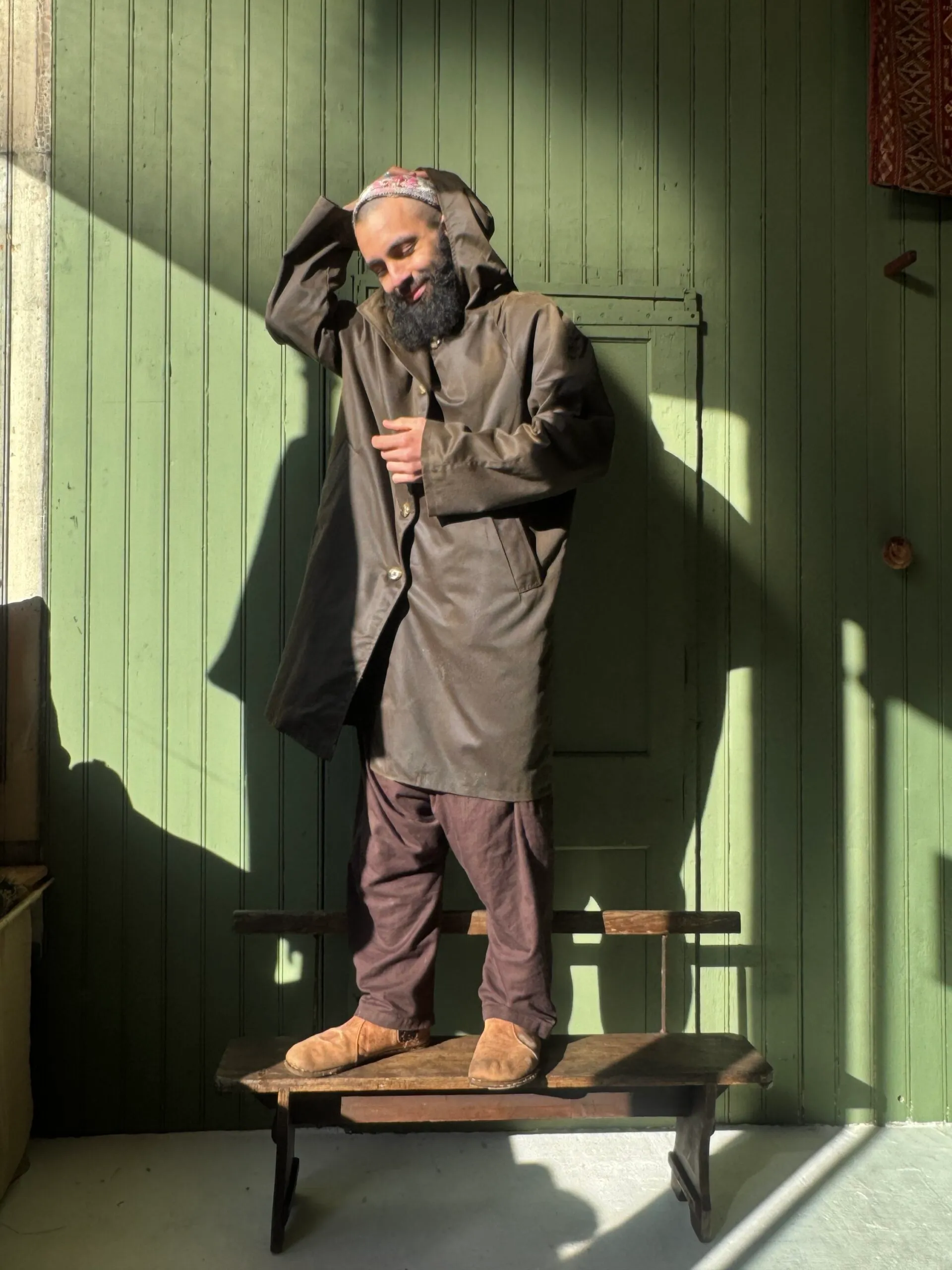 Drover Raincoat | Dark Olive Waxed Cotton - Image 2