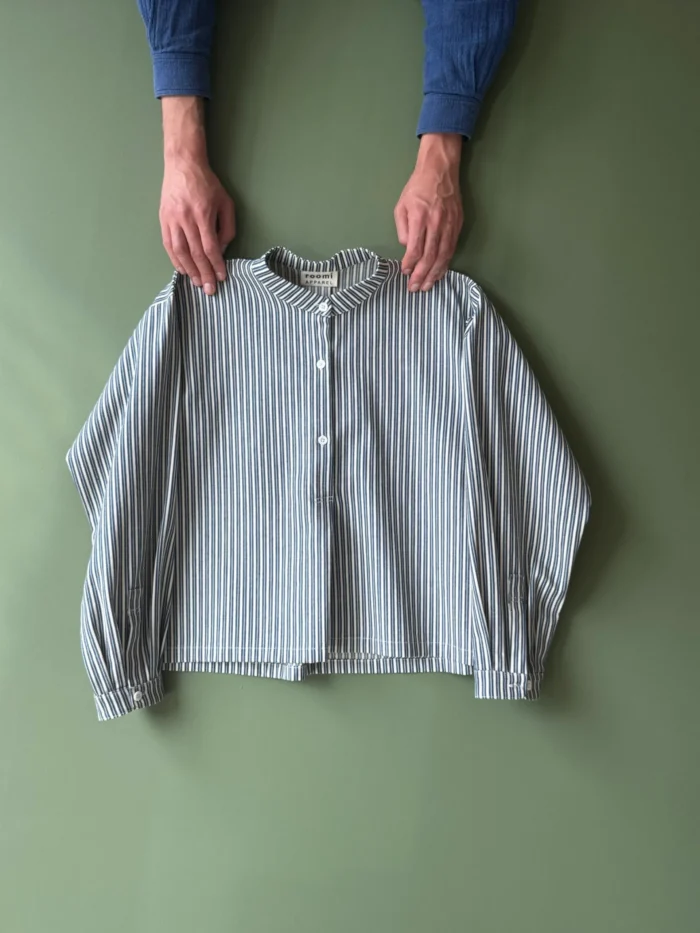 Etta Blouse | Navy & White Striped Denim - Image 1