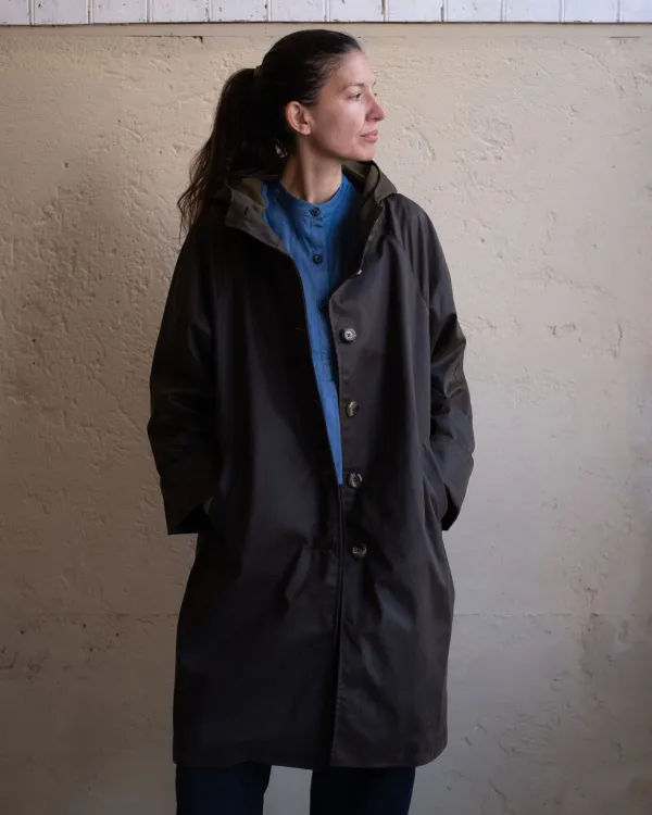 Drover Raincoat | Aubergine Waxed Cotton