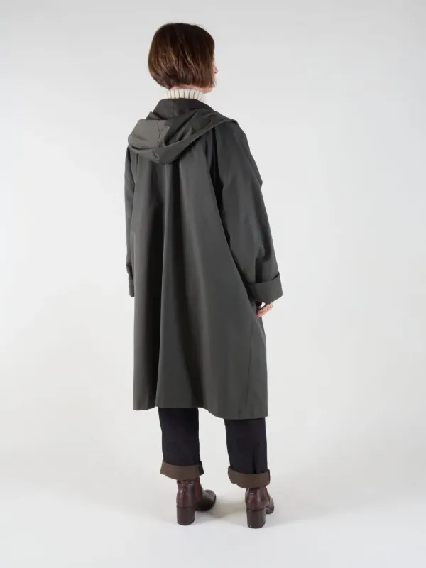 Drover Raincoat | Grey Green Waxed Cotton