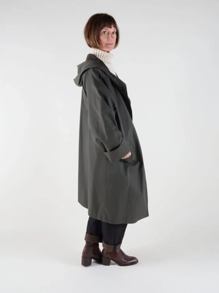 Drover Raincoat | Grey Green Waxed Cotton - Image 4
