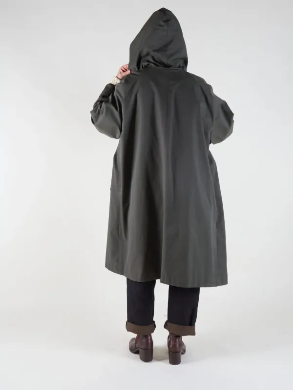 Drover Raincoat | Grey Green Waxed Cotton