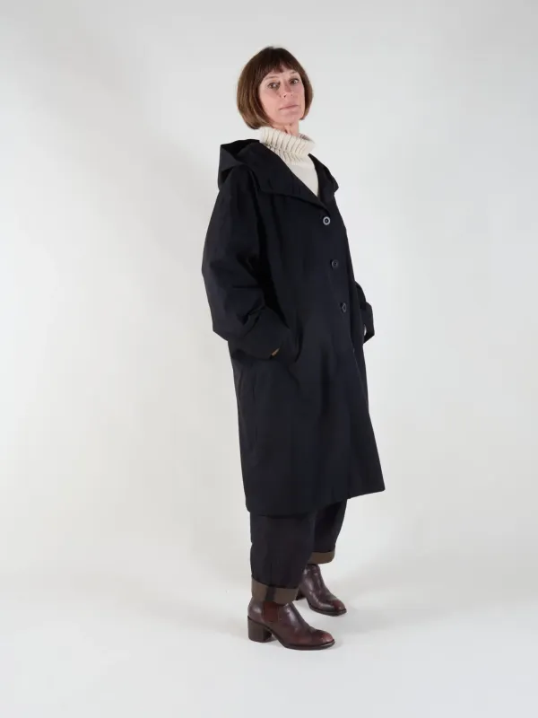 Drover Raincoat | Black Waxed Cotton