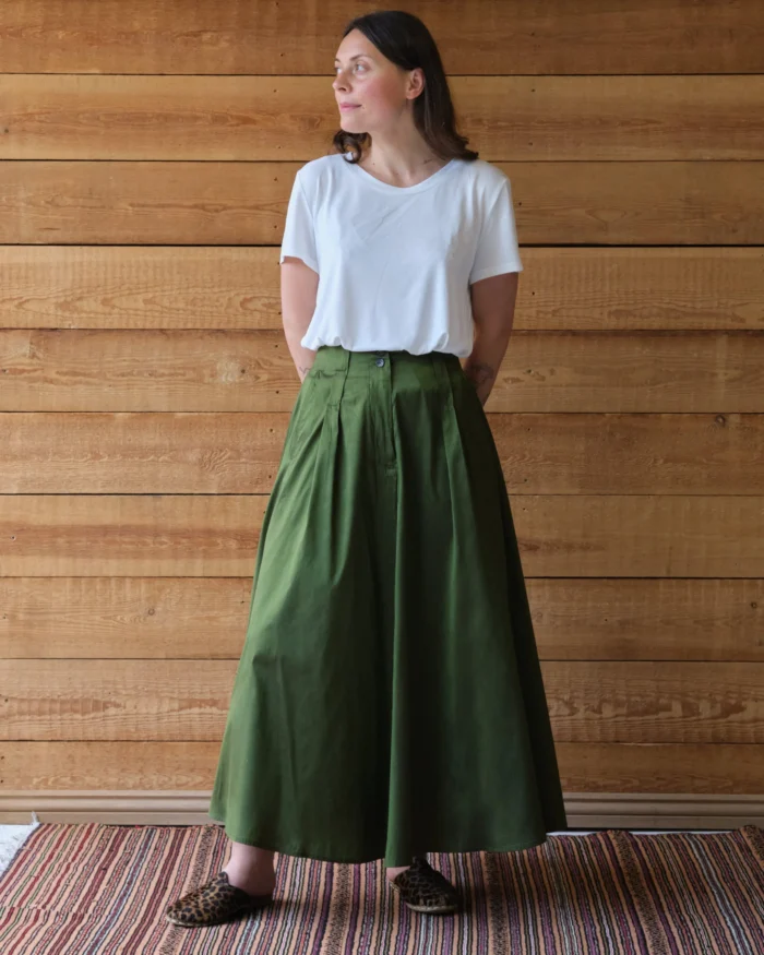 Coralie Skirt | Moss Green Silk - Image 1