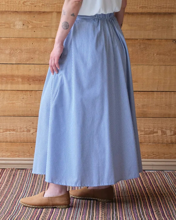 Coralie Skirt | Blue & White Pinstripe Cotton