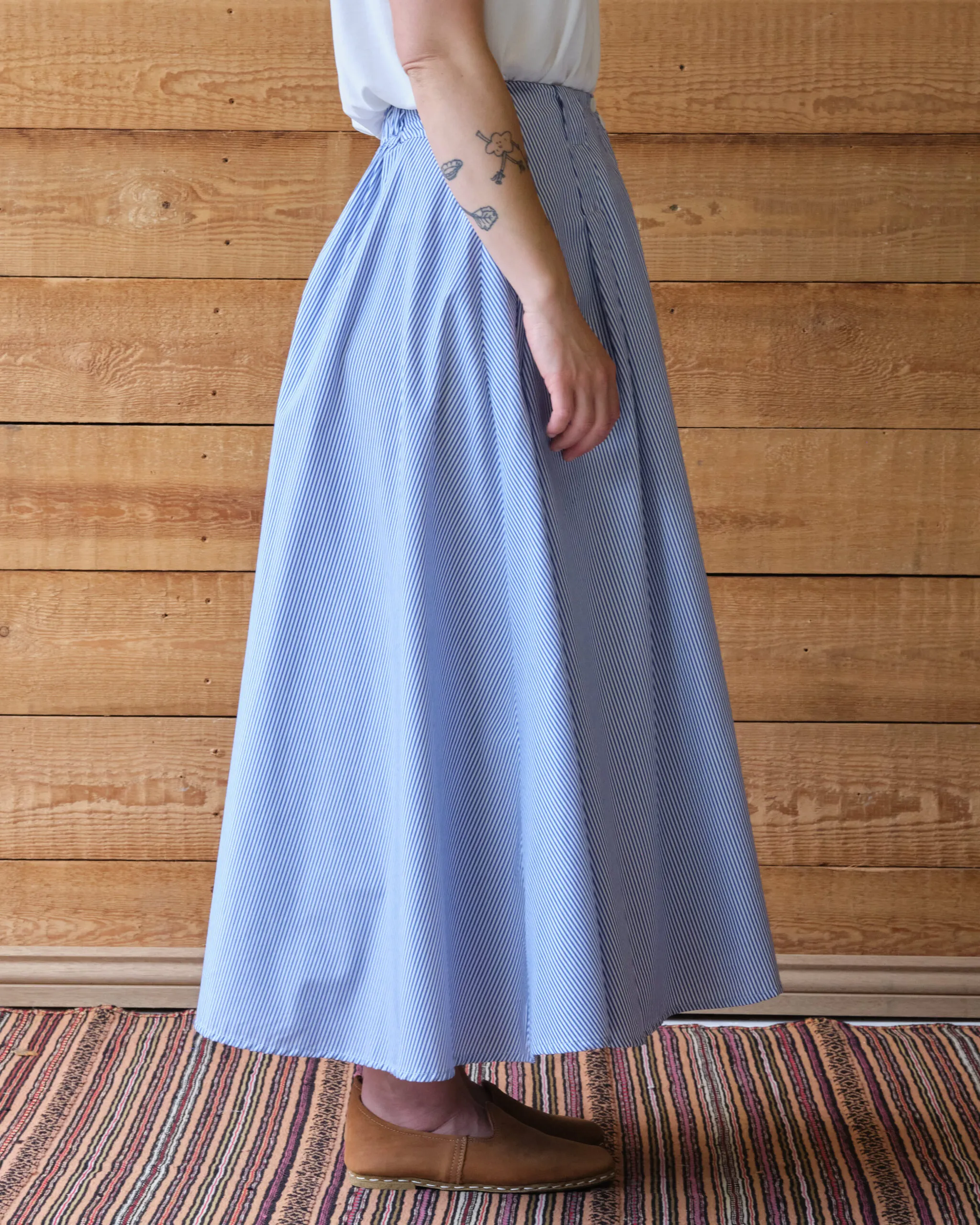 Coralie Skirt | Blue & White Pinstripe Cotton - Image 2