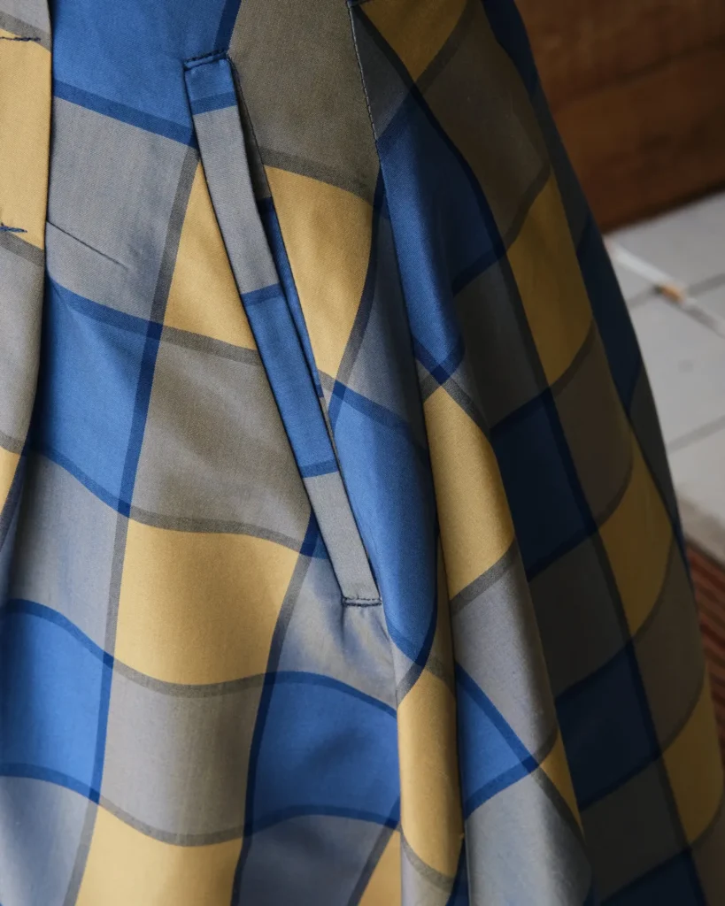 Coralie Skirt | Blue & Gold Gingham Silk