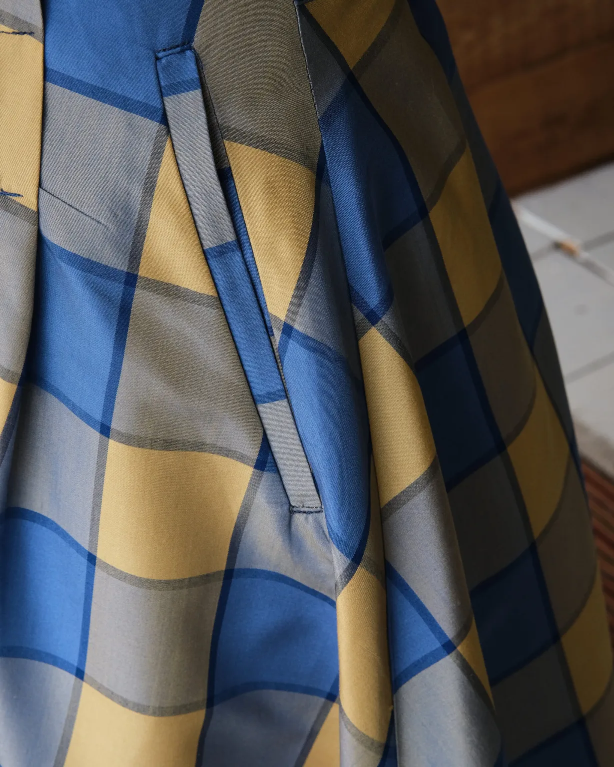 Coralie Skirt | Blue & Gold Gingham Silk - Image 3