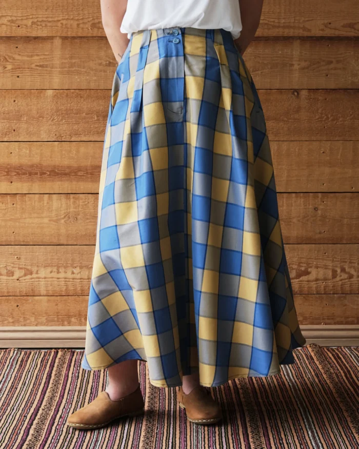 Coralie Skirt | Blue & Gold Gingham Silk - Image 4