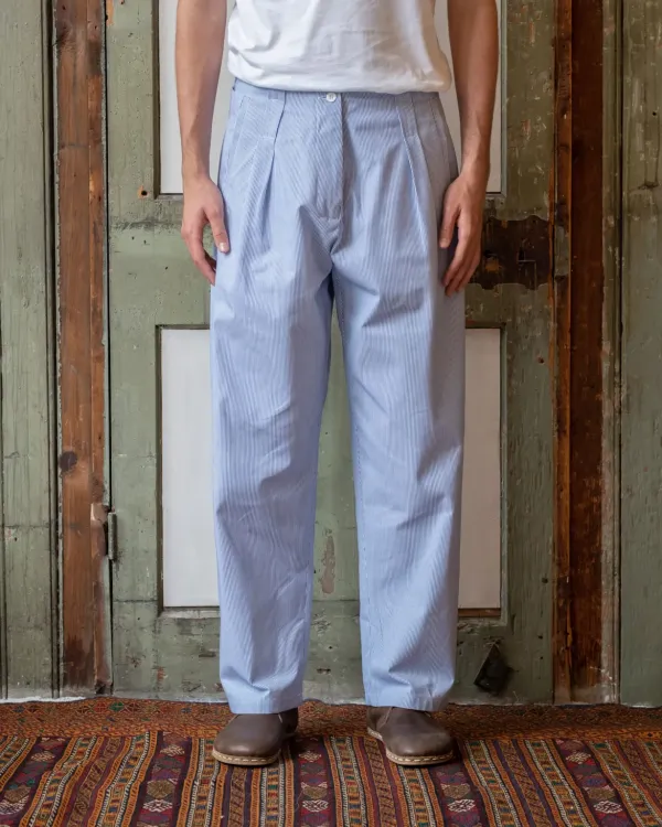 Gardener Trousers | Blue & White Pinstripe Cotton