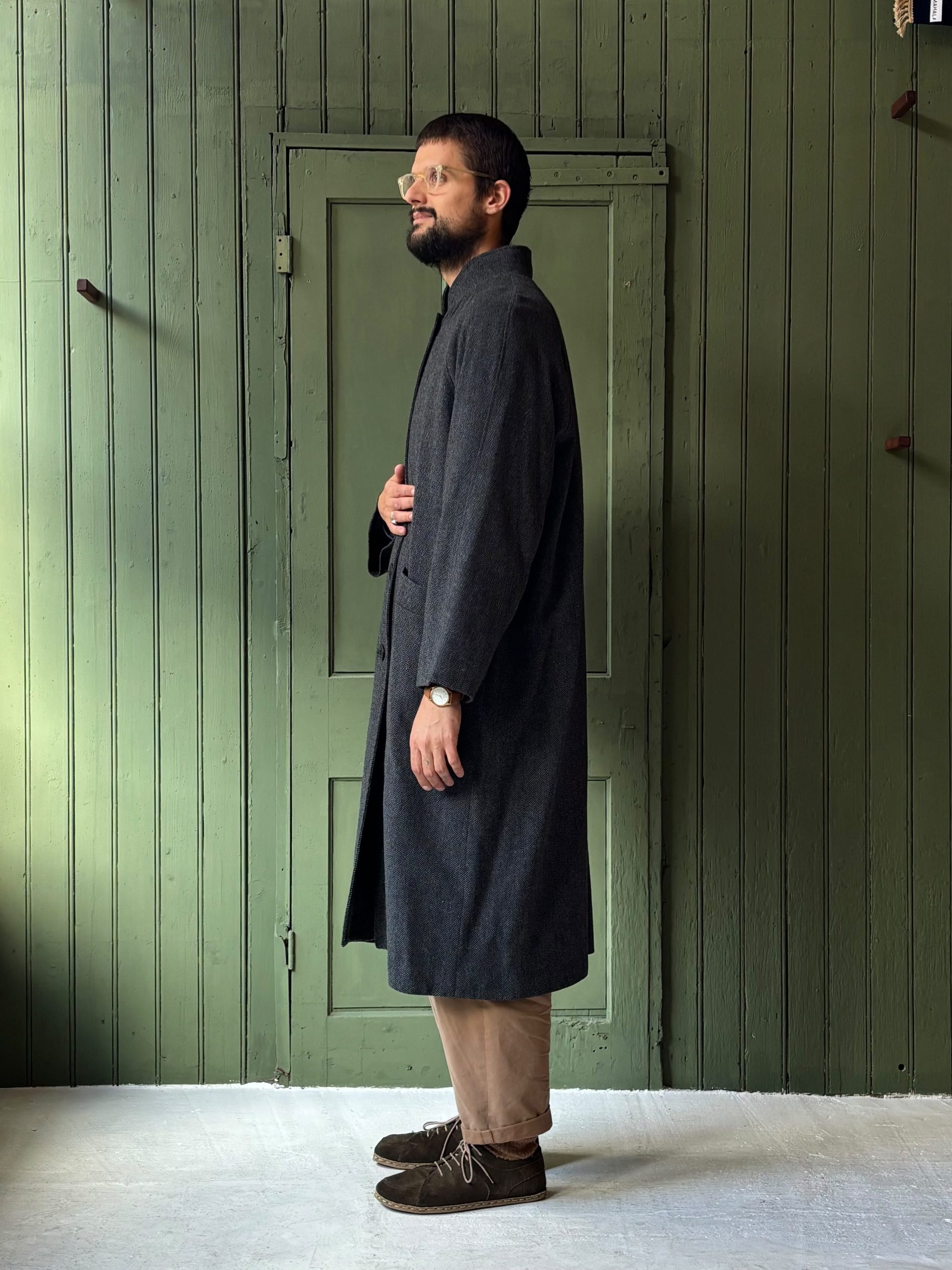 Hansom Overcoat | Charcoal Herringbone Wool - Image 3